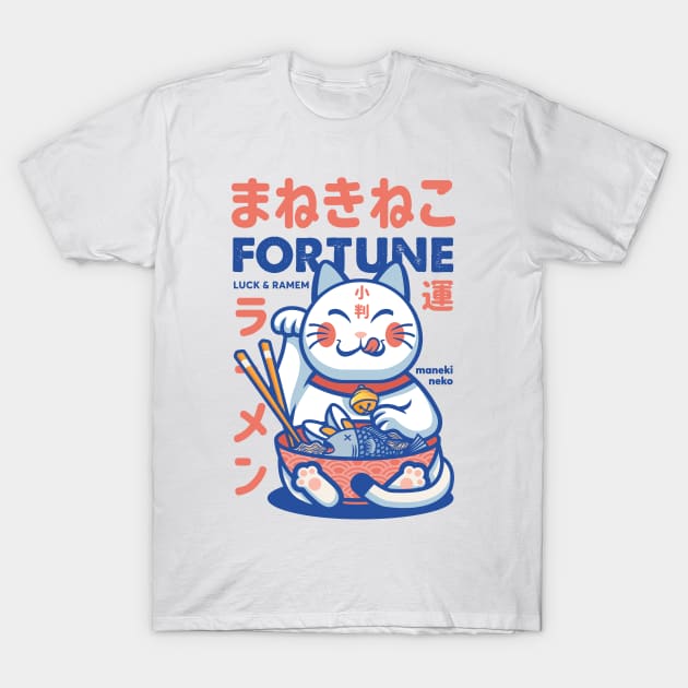 Maneki Neko fortune and noodle cat ramen T-Shirt by redwane